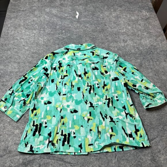 CJ Banks Jacket Womens Plus 2X Teal Green Geometric Button 3/4 Sleeve Stretch - Picture 2 of 8